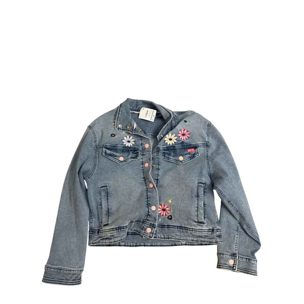 Scotch Soda Girls Denim Jacket Flower Embroidered‎ Light Wash Kids Size L